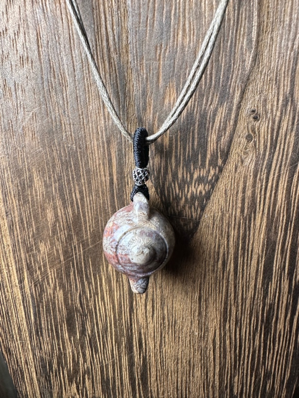 Adorable Coral Fossil Teapot Pendant Necklace, Sterling Silver Accent on Rope